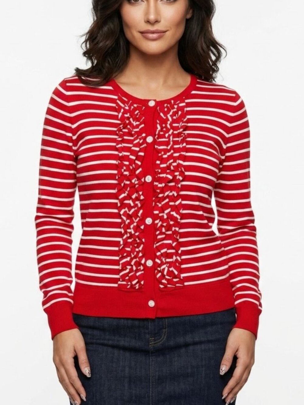 PENDLETON Nautical Ruffle Cotton Cardigan - Coquette Yacht Style Sz S